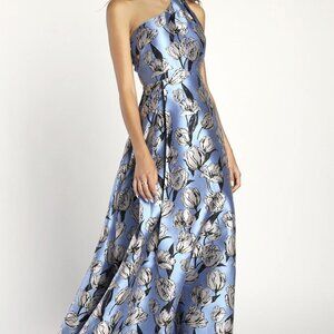 NWT Lulus Exquisite Elegance Blue Jacquard One-Shoulder Maxi Dress (Size SM)